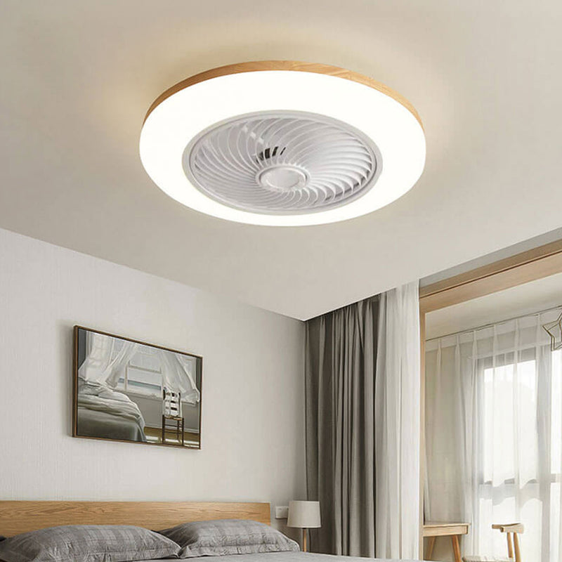 Moderne, minimalistische, geometrische LED-Deckenventilatorleuchte aus Holz für die bündige Montage