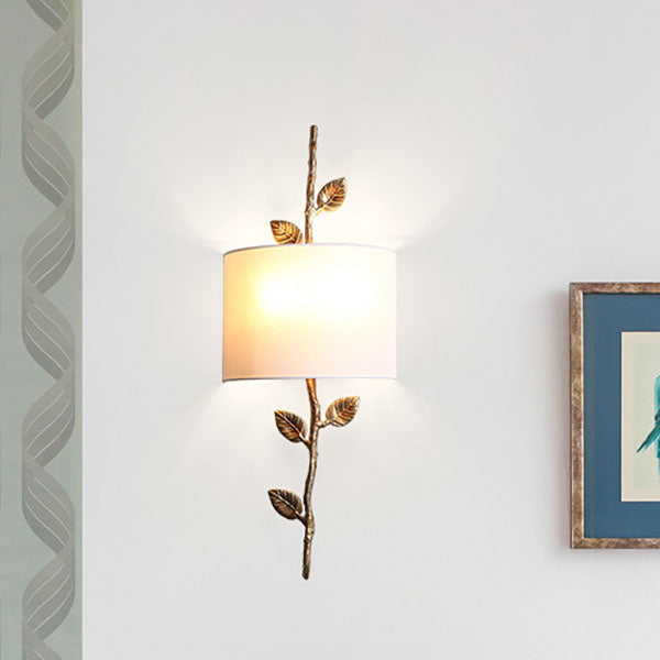 Modern Luxury Copper Branch Leaf Fabric 2-Light Wall Sconce Lamp For Living Room
