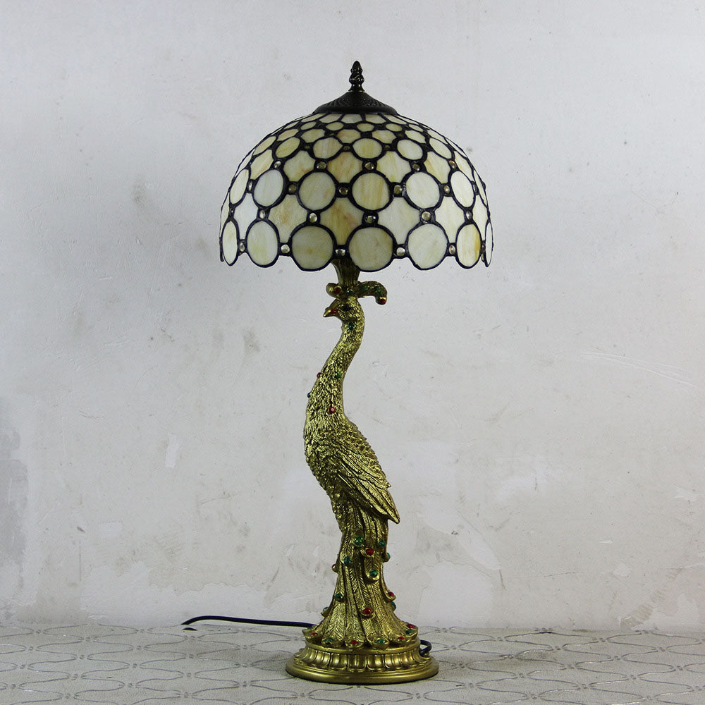Lampe de table vintage Tiffany Peacock Gem Dome en résine et verre à 1 lumière 