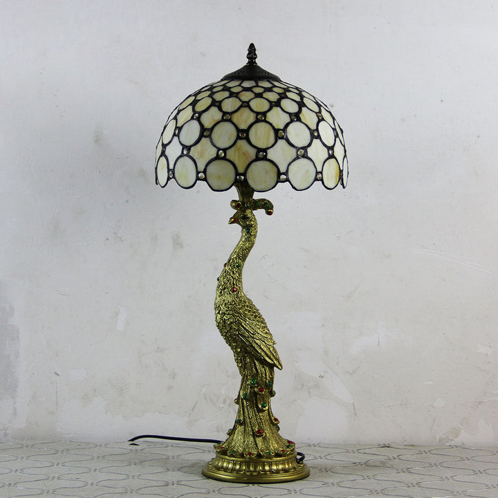 Lampe de table vintage Tiffany Peacock Gem Dome en résine et verre à 1 lumière 