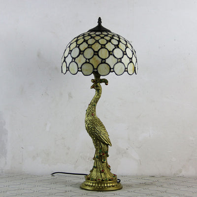 Vintage Tiffany Peacock Gem Dome Glass Resin 1-Light Table Lamp