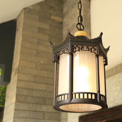 Retro Chinese Outdoor Waterproof Hexagonal Lantern 1-Light Patio Pendant Light