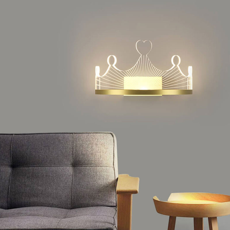 Nordic Light Luxury Crown Gold Iron Acrylic LED Wall Sconce Lamp