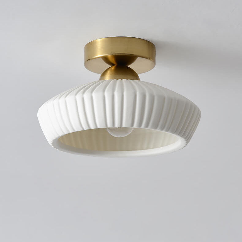 Nordic Minimal Textured Ceramic Cone Round 1-Light Semi-Flush Mount Ceiling Light