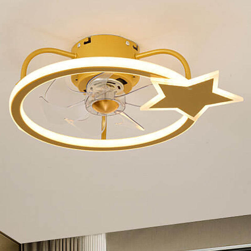 Childlike Star/Dolphin Design Quiet LED Flush Mount Fan Light