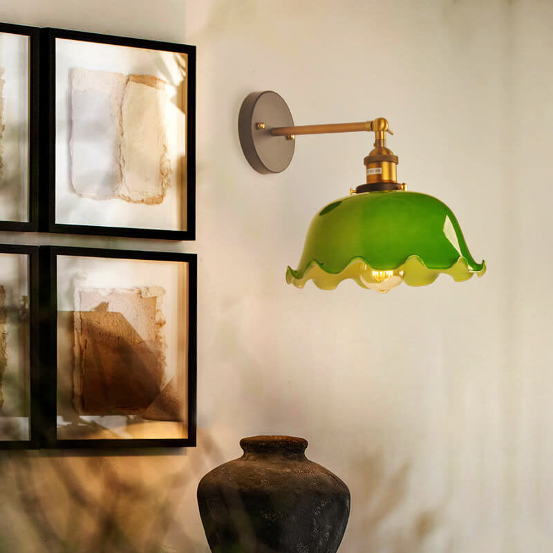 Retro Grünes Glas Kuppel 1-Licht Wandleuchte 