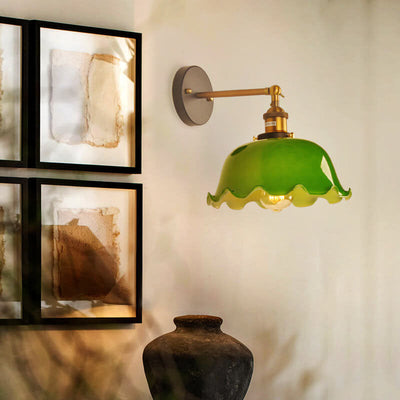 Retro Grünes Glas Kuppel 1-Licht Wandleuchte 