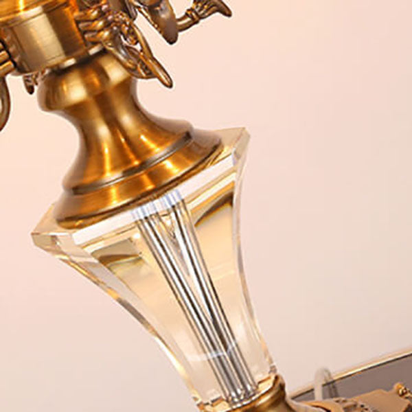 Lampe de table moderne avec abat-jour en tissu de luxe, base en cristal, 3/4 lumières 