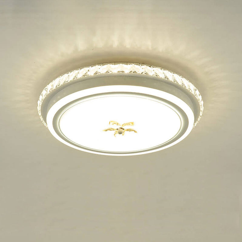 European Crystal Round Flower Design LED Flush Mount Ceiling Light