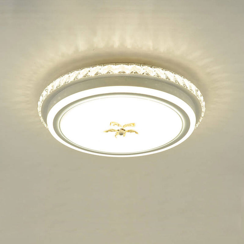European Crystal Round Flower Design LED Flush Mount Ceiling Light