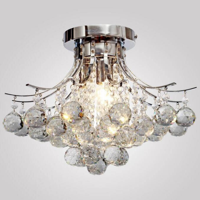 French Vintage Crystal Ball String 1-Light Semi-Flush Mount Ceiling Light