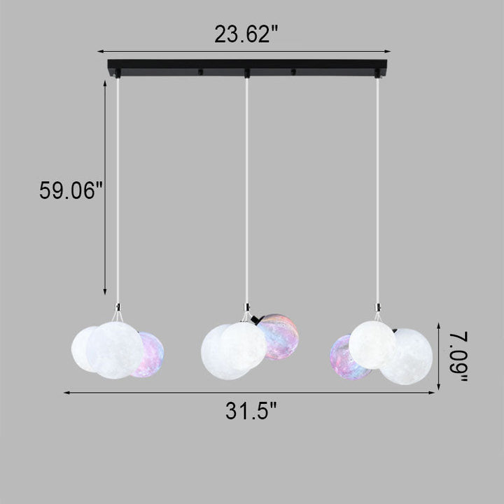 Lustre à 9 lumières en fer créatif moderne en forme de lune 