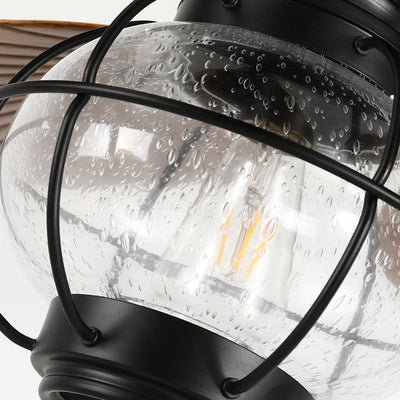 Linterna Rústica Tradicional en Forma de Banana Hoja de Ventilador de Hierro Vidrio 1-Luz Varillas de Techo Ventilador de Luz Para Patio Exterior 