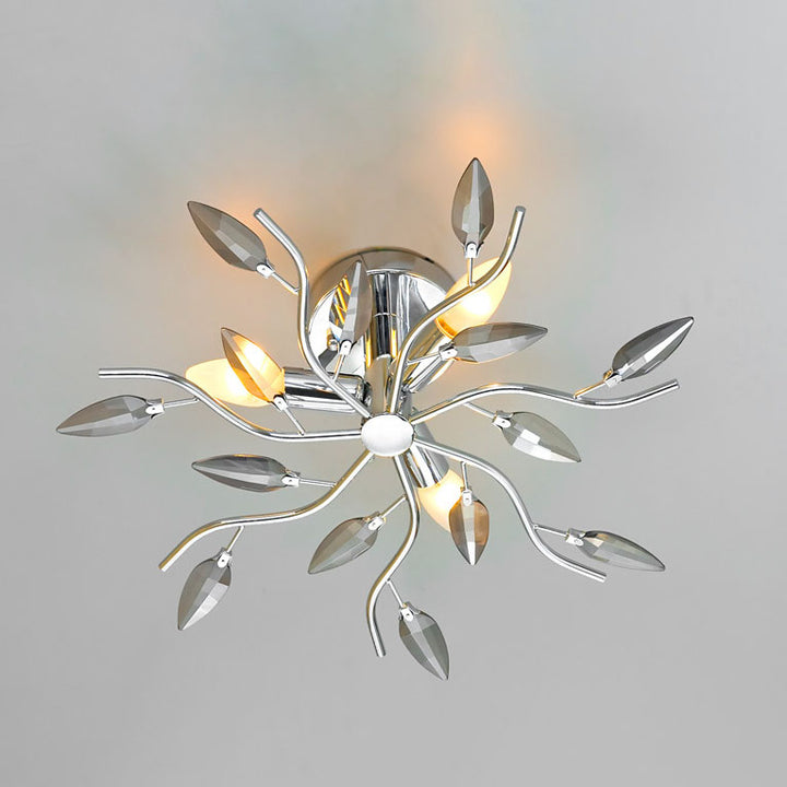Modern  Luxury Leaves Iron Glass 3-Light Semi-Flush Mount Ceiling Light for Living Room