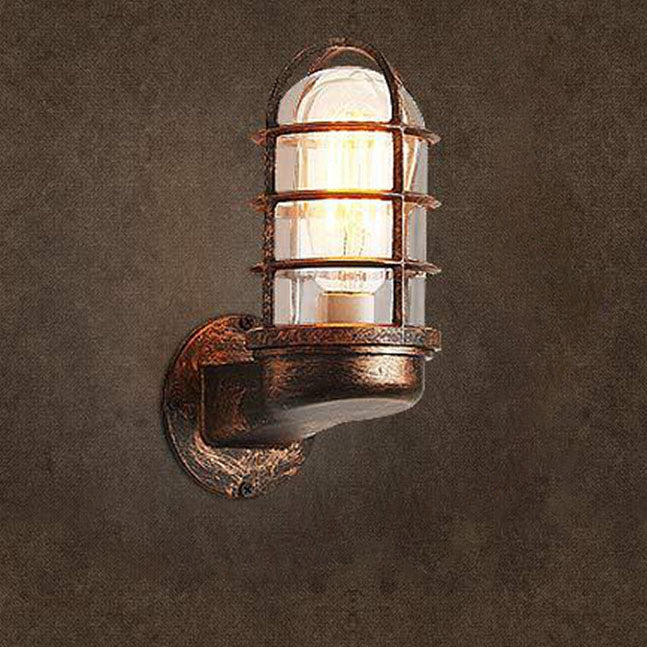 Traditional Colonial Cylinder Iron Glass 1-Light Wall Sconce Lamp For Hallway