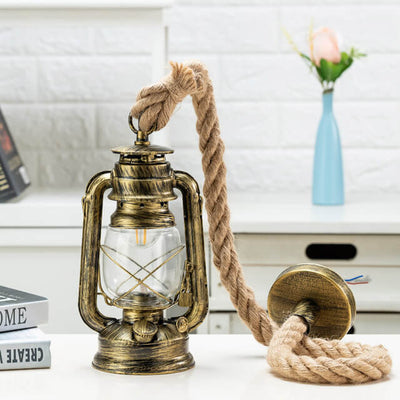 Vintage Hemp Rope Kerosene 1-Light Pendant Light