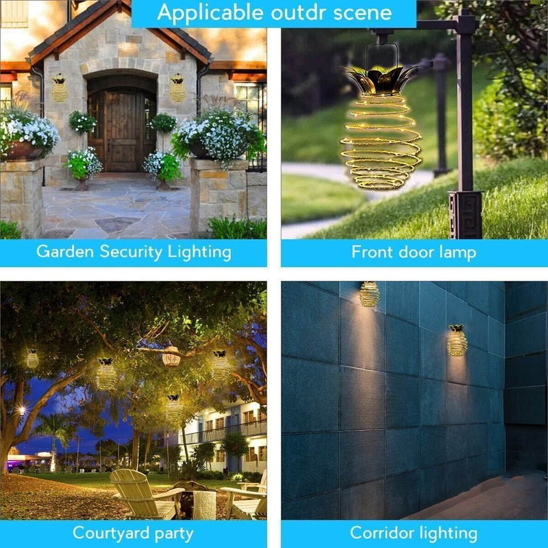 Solar Pineapple Iron Lantern LED Copper Wire Outdoor Waterproof Garden Decorative Hanging Lights