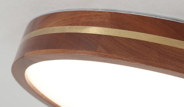 Modern Wooden Slim Walnut Color LED Flush Mount Light