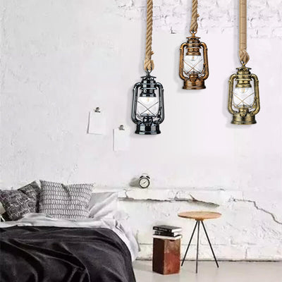 Vintage Hemp Rope Kerosene 1-Light Pendant Light