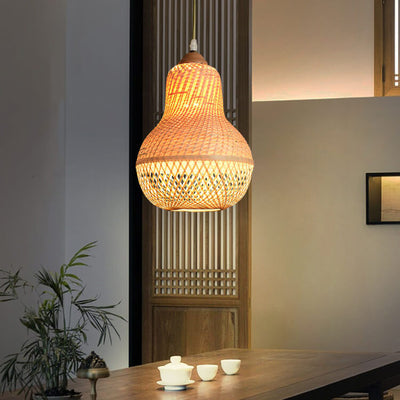 Creative Bamboo Weaving Gourd Shape 1-Light Pendant Light