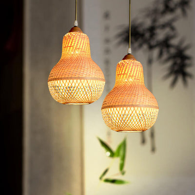 Creative Bamboo Weaving Gourd Shape 1-Light Pendant Light