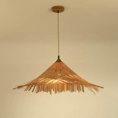 Bamboo Weaving Hat Shape 1-Light Beige Pendant Light