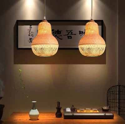 Creative Bamboo Weaving Kürbisform 1-Licht-Pendelleuchte 