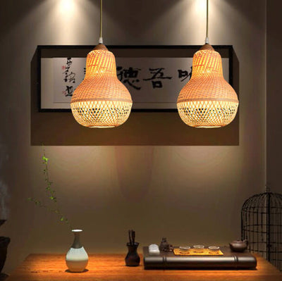 Creative Bamboo Weaving Gourd Shape 1-Light Pendant Light