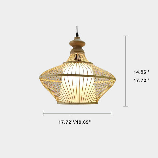 Modern Beige Bamboo Weaving Saucer 1-Light Pendant Light