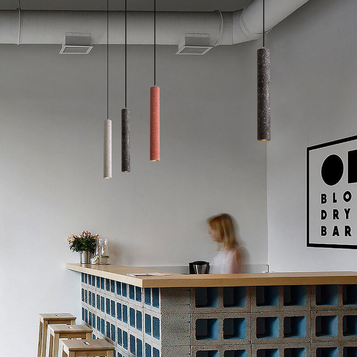 Luz colgante LED de forma cilíndrica de terrazo colorido nórdico 