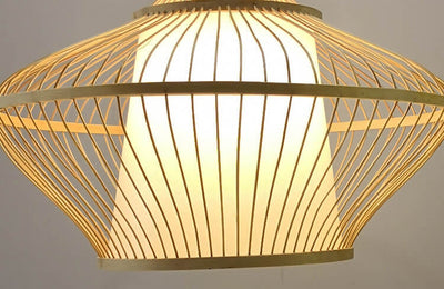 Modern Beige Bamboo Weaving Saucer 1-Light Pendant Light