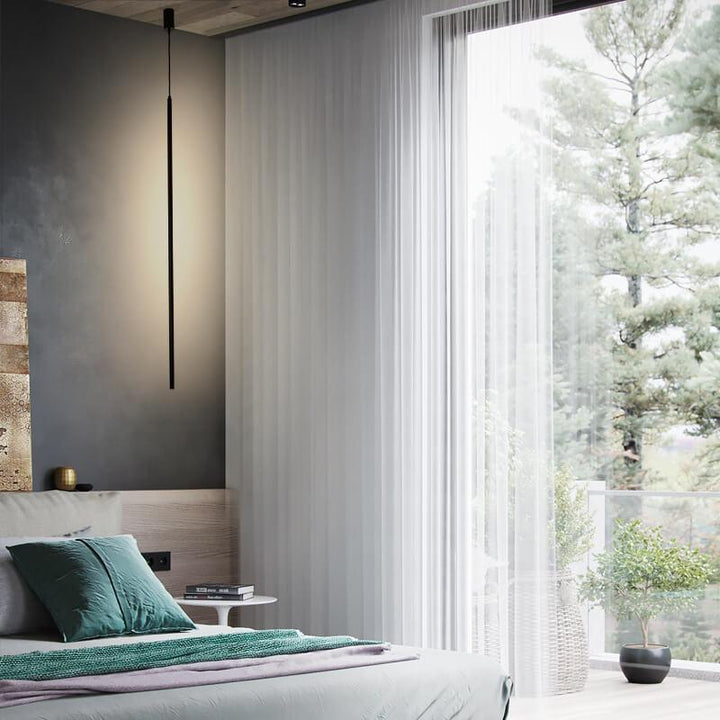 Lámpara colgante LED lineal larga de hierro y acrílico de estilo moderno minimalista para dormitorio 