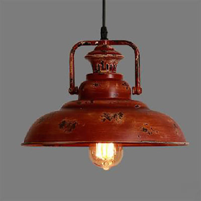 Retro Red Rust 1-Light Dome Pendant Light