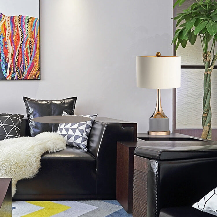 Modern Minimalist Canvas Hardware Cylinder Base 1-Light Table Lamp