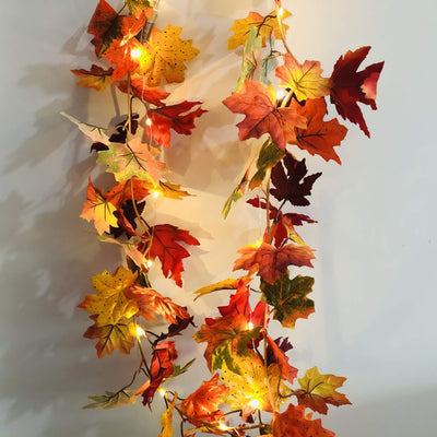 Guirlande lumineuse en rotin, feuille d'érable, fenêtre de fête, Patio, fête de Thanksgiving, Festival de récolte, décoration 