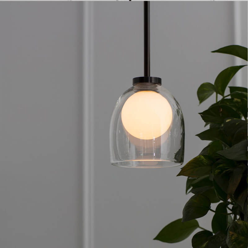 Luz colgante moderna de vidrio claro con 1 luz en forma de campana 