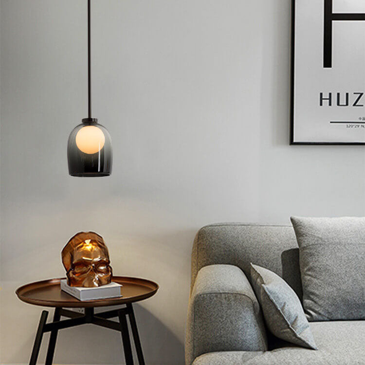 Luz colgante moderna de vidrio claro con 1 luz en forma de campana 