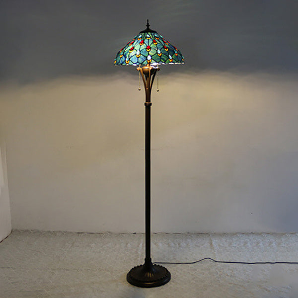 European Tiffany Stained Glass Rustic 2-Light Standing Floor Lamp