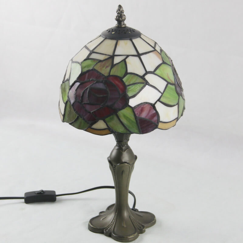 European Vintage Tiffany Rose Glass Alloy 1-Light Table Lamp