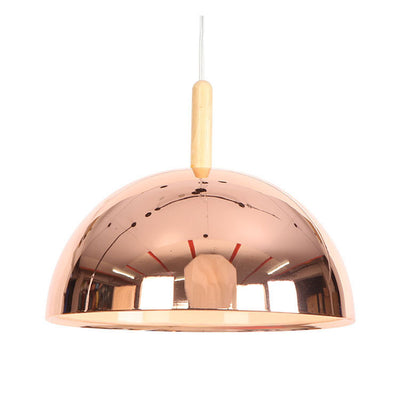 Nordic Simple Iron Dome Wood 1-Light Pendant Light