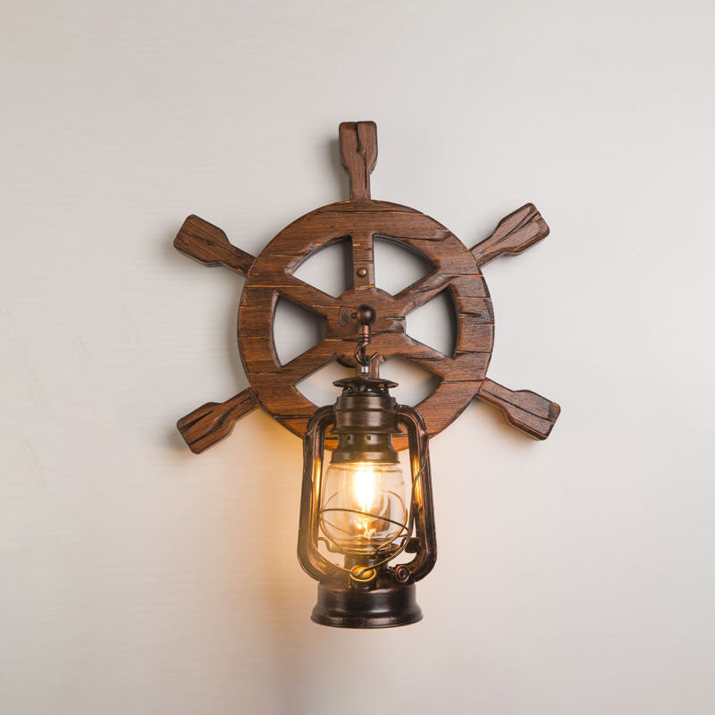 Retro Industrial Wood Iron 1-Light Wall Sconce Lamp