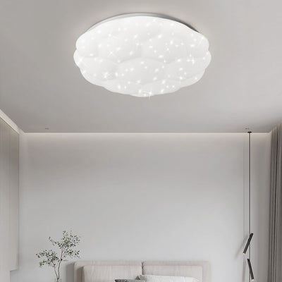 Light Luxury Cloud Star Effect Round Acrylic Wood LED Flush Mount Ceiling Light