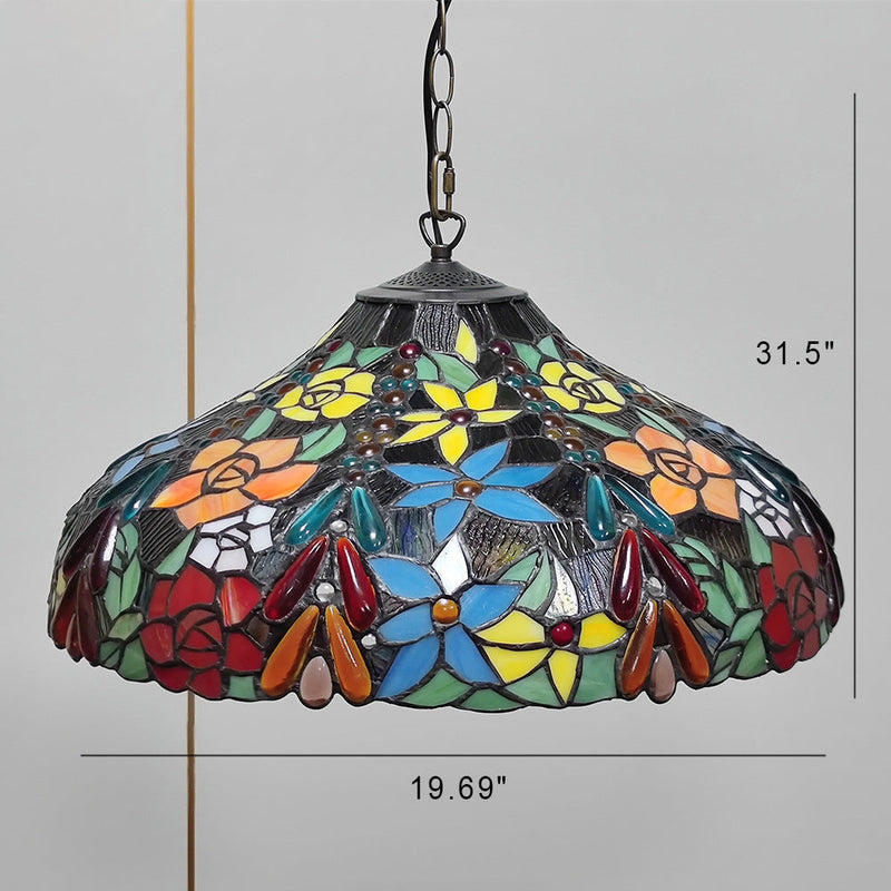 European Style Tiffany Dome Stained Glass Dragonfly Flower 2-Light Chandelier