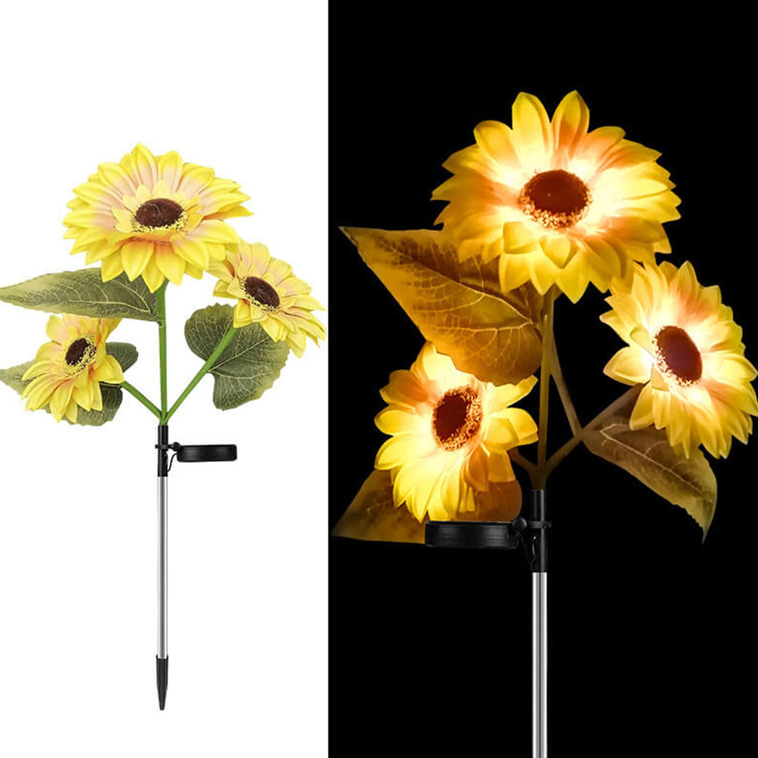 Luz de paisaje para jardín al aire libre con LED de 3 cabezas Solar Sunflower 