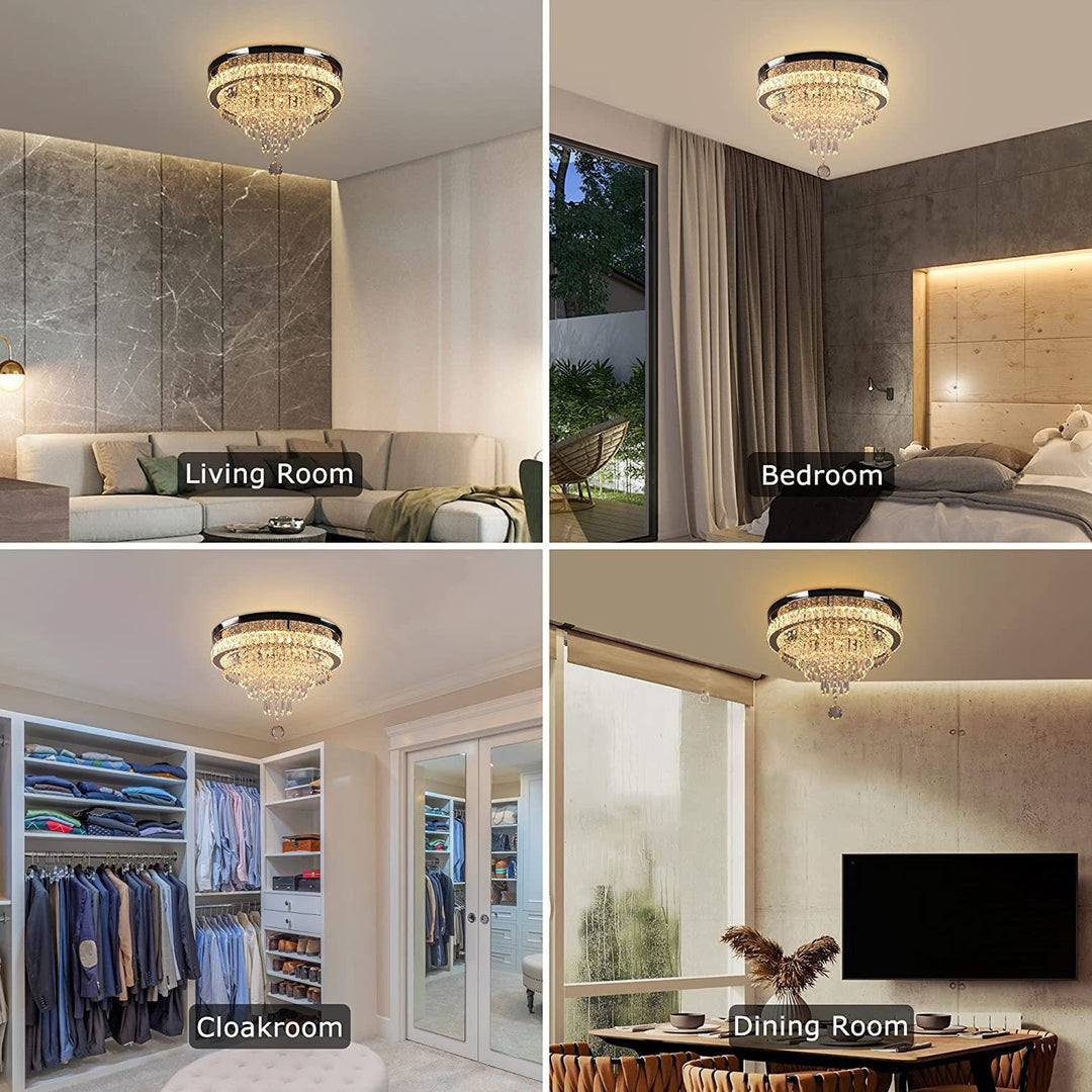 Moderne luxuriöse LED-Deckenleuchte mit Kristall, Edelstahl und rundem Quastendesign für Wohnzimmer &amp; Schlafzimmer 