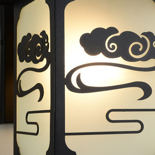 Applique murale traditionnelle chinoise rectangulaire en tôle galvanisée en alliage de zinc à 1 lumière pour patio extérieur 