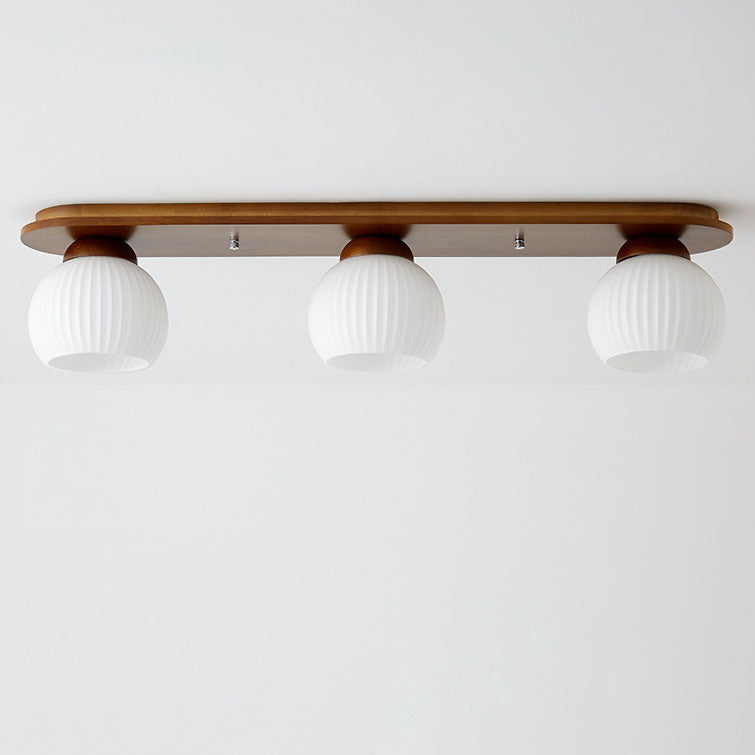 Traditional Japanese Striped Glass Wood Long Plate 2/3 Light Flush Mount Ceiling Light
