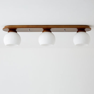 Japanese Vintage Striped Glass Wood Long Plate 2/3 Light Flush Mount Ceiling Light