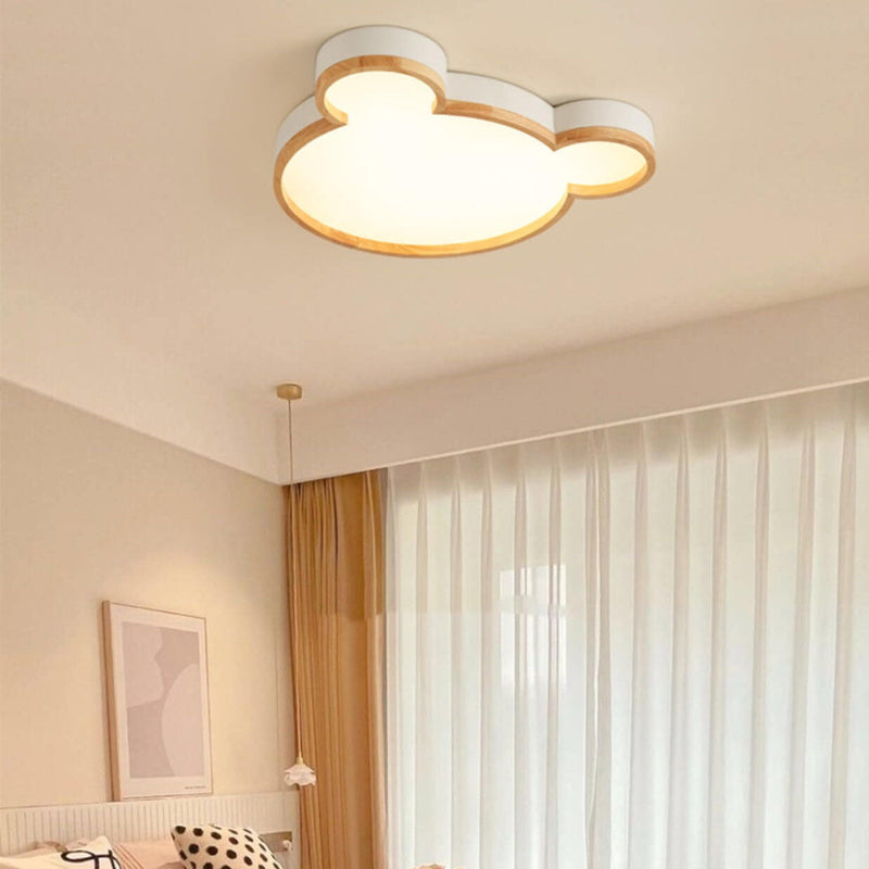 Nordic Wood Bear Shape LED Kids Flush Mount Ceiling Light