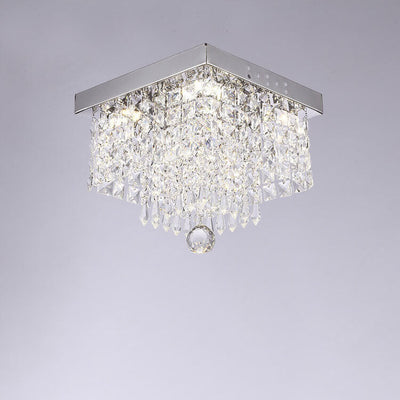 Modern Light Luxury Square Stainless Steel Crystal Lampshade LED Flush Mount Ceiling Light